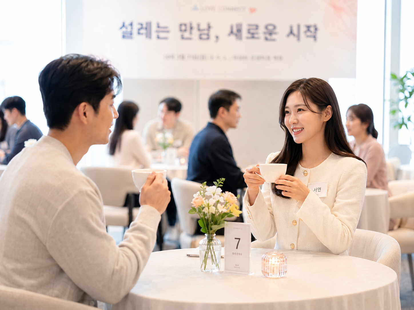 소개팅 자리에서 대화하는 장면